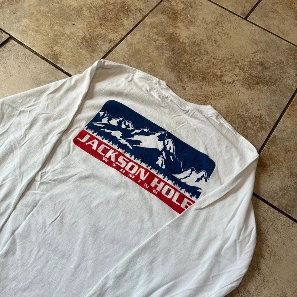 Jackson Hole Wyoming Mountain Graphic Long Sleeve Shirt White